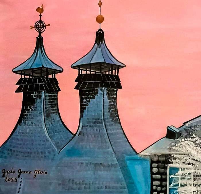 Pagodas de Glentauchers sobre un cielo rosado